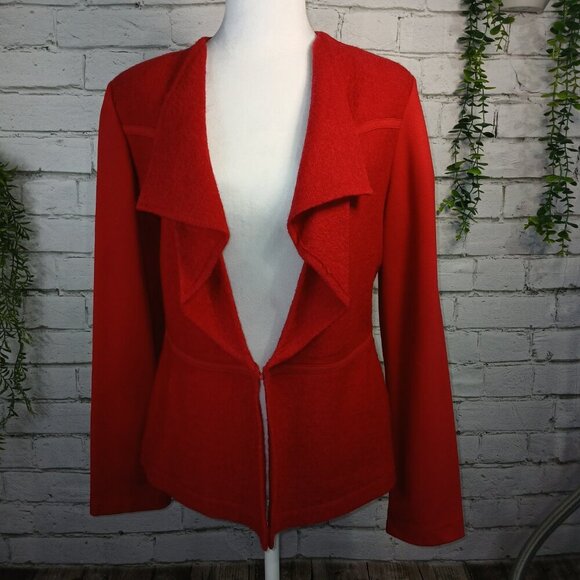 WOMENS CHICO'S RED PONTE BOILDED WOOL BLAZER TOP JACKET, SIZE 0, US SIZE XS - Picture 3 of 10